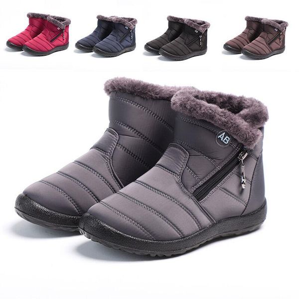 

boots women snow warm short fur plush winter female ankle plus size 43 ladies shoes zip comfort footwear, Black