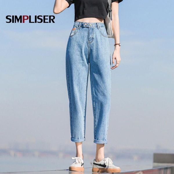 

women's jeans denim harem pants women high waisted loose fashion grey blue ankle length trousers plus size ladies straight 2021