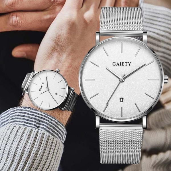 

men business low-key connotation fashion simple casual dial display calendar alloy net strap watch l0829 wristwatches, Slivery;brown