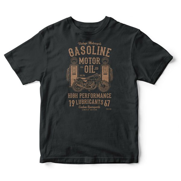 

gasoline motor oil vintage biker t-shirt motorcycle motors spirit t shirt tee, White;black