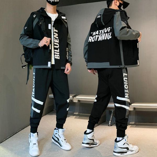 

men's tracksuits spring autumn sportswear hooded casual fashion suit jacket + pants street 2021, Gray