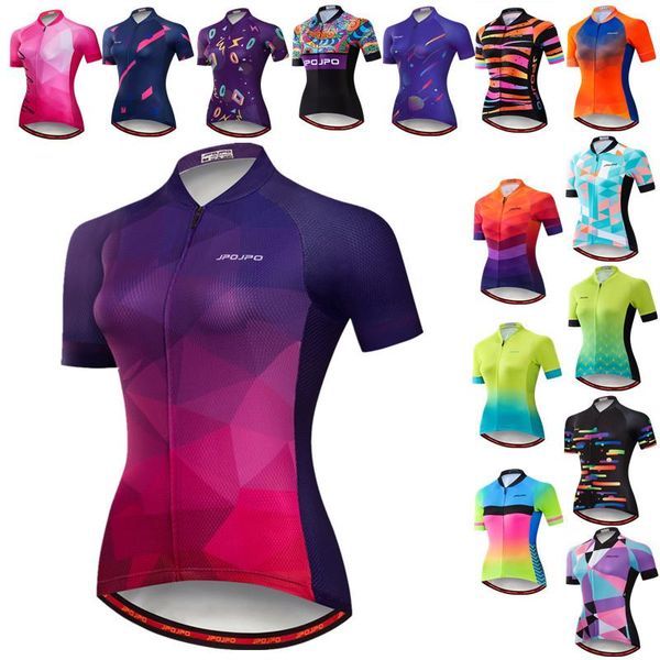 

racing jackets jpojpo 2021 cycling jersey women short sleeve pro team clothing summer mtb bike anti-uv ladies bicycle shirt, Black;red