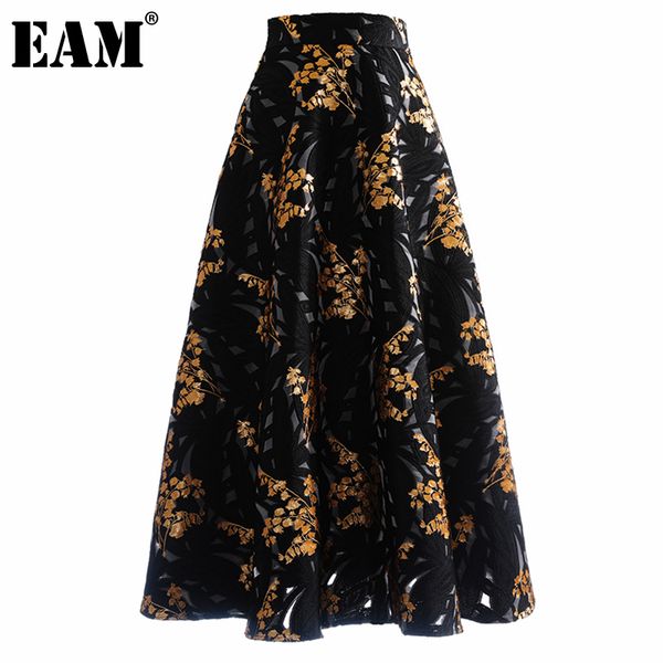 

[eam] high waist black jacquard embroidery long zipper half-body skirt women fashion spring autumn 1dd6411 21512