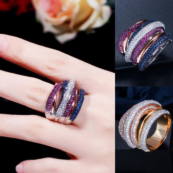 

wedding rings seaside female unique size 6/7/8/9 cubic crystal zircon engagement golden silvery ring 1pc, Slivery;golden