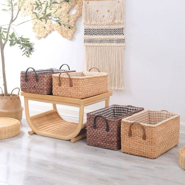 

corn husk woven storage baskets box rectanguar storage container sundries organizer home basket organization office tidy toos