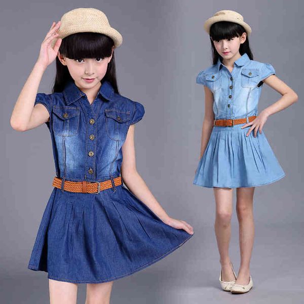 

children kids denim cowboy dress for teens girls summer dress vestidos clothes 4 5 6 7 8 9 10 11 12 14 years old new 2021 g1218, Red;yellow