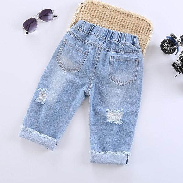 

jeans boys calf length pants summer for kids trousers clothes children fashion boy denim toddler ripped, Blue