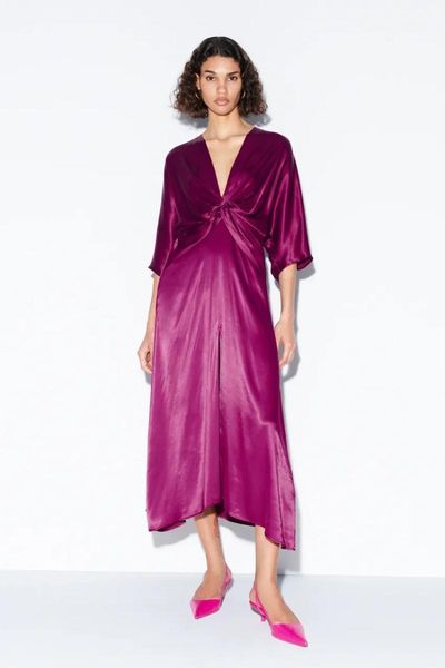 

party dresses zbza summer elegant purple v-neck long dress satin pleated knot design hem slit ladies, White;black