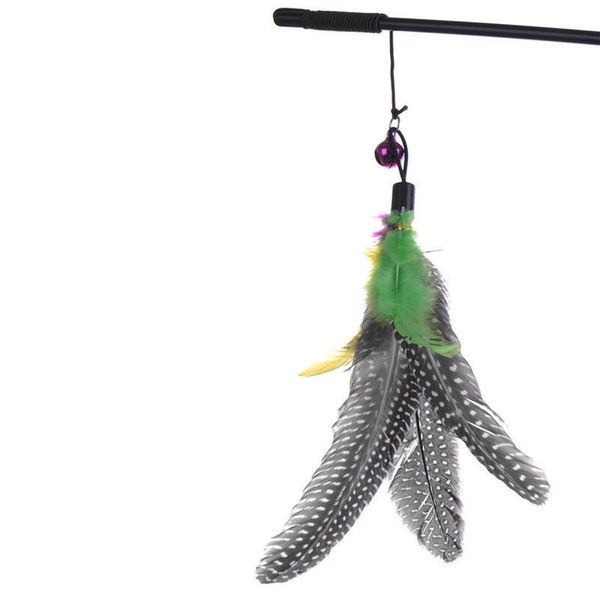

1pcs pet tease sticks pure natural feathers with bell wand plastic rod interactive play toys for cat
