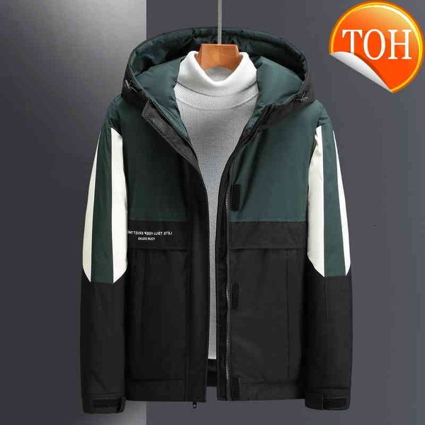

fashion men down jacket 2021 new brand patchwork winter white duck coat men's outwear thick warm hooded parka high quality, Black