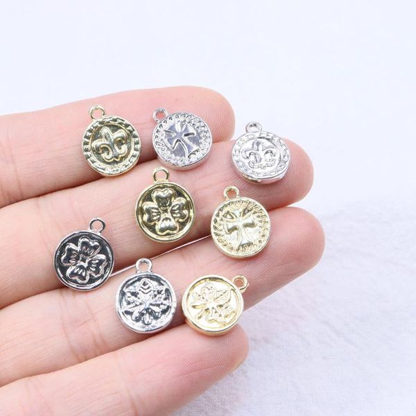 

charms eruifa 20pcs 10mm wholesell pretty flower coin zinc alloy necklace earrings fashion jewelry handmade diy pendant 2 colors, Bronze;silver