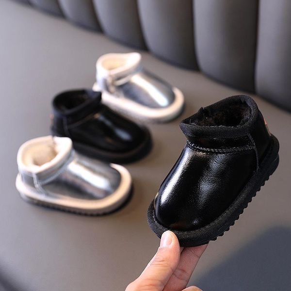 

boots winter baby snow 1-3 years old kids first walking shoes boys girls cotton padded thickened silver black color, Black;grey