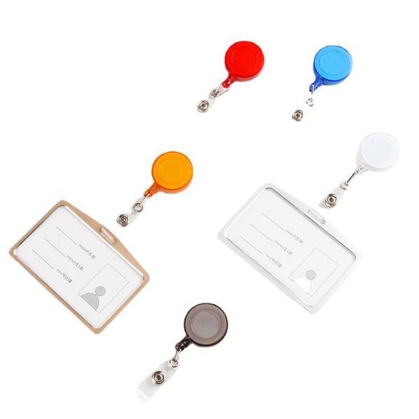 

card holders 1pc aluminum alloy badge holder staff work cover with plastic reel id business tag pass access bus sleeve case, Brown;gray