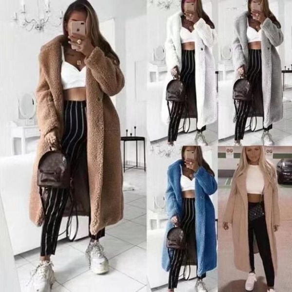 

women's wool & blends 2021 autumn winter fashionable clothing women temperament long coats ladies vintage lambswool outerwear, Black