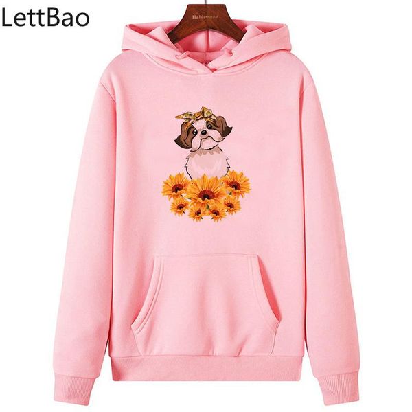 

sunflower dog print autumn funny hoodies men/woman casual cool streetwear sweatshirts loose woen's clothes women's &, Black