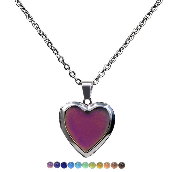 

pendant necklaces fashion women stainless steel temperature sensitive mood color changing peach heart love po box emotional necklace jewelry, Silver
