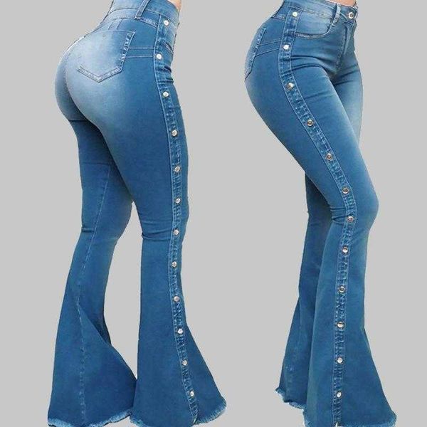 

women's jeans high waist stretch floor sweeping, Blue