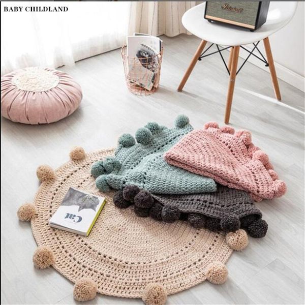

blankets & swaddling knitted blanket nordic round pompom carpets rug kids baby room decoration handmade anti-slip bedroom floor mat play