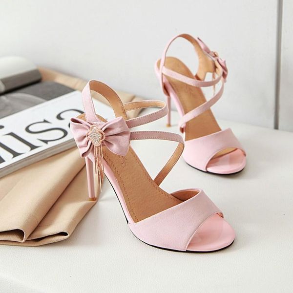 

big size high heels sandals women shoes woman summer ladies word with bow diamond pendant fish mouth, Black