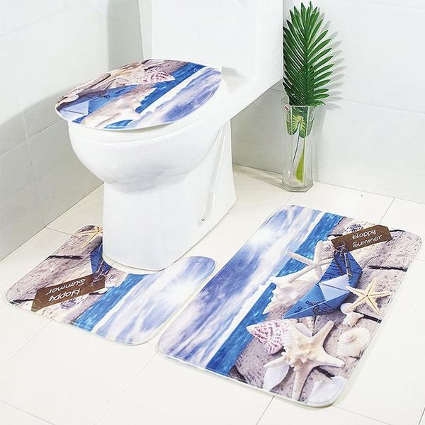 

3pcs set bathroom mat ocean sea scene print anti slip coral floor washable toilet rug rugs bath mats