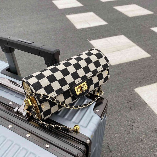 

bags this year's bag 2021 black and white check women's ins small versatile messenger single shoulder chain cylinder