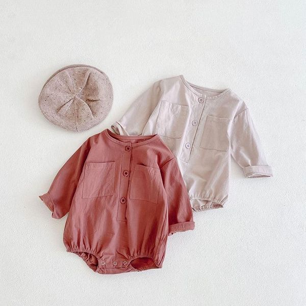 

rompers fashion baby boys girls korean loose casual pockets long sleeve button solid jumpsuit outfit overalls, Blue