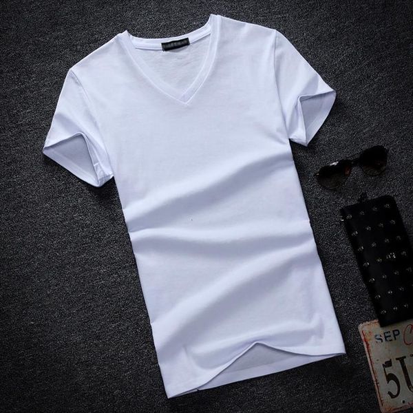 

white black summer vintage men t shirt short sleeve v neck slim tee homme 5xl