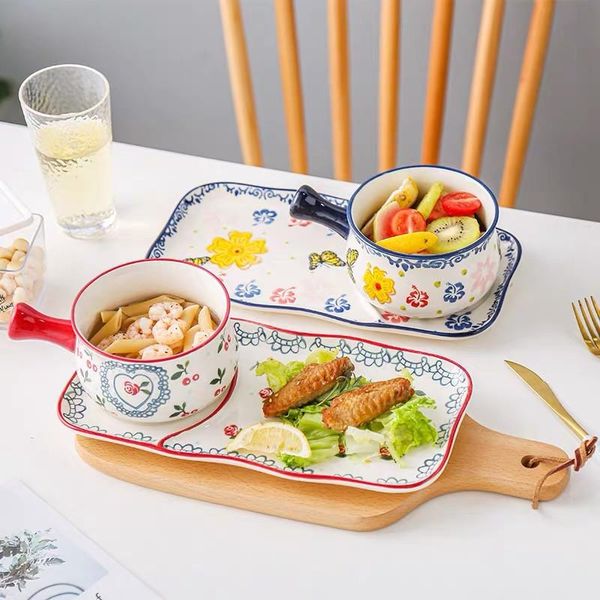 

bowls japanese-style ceramic baking bowl creative breakfast milk bread dessert plate home oatmeal kitchen tableware set