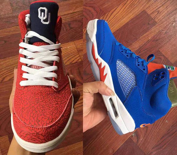 

5 florida gators mens basketball shoes oklahoma 5s university blue white red orange men outdoor sports sneakers trainers with box us7-13