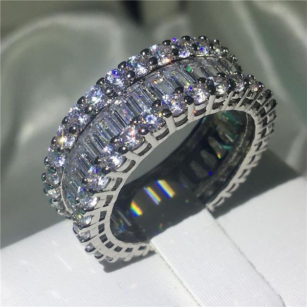 

cluster rings handmade 925 sterling silver ring princess cut cz stone luxury engagement wedding band for women men jewelry, Golden;silver