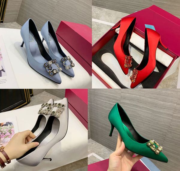 

factory women's formal shoes silk upper rubber sole flat hel 6.5 inch high heel pointed sandals with dust bag wedding 35-40, Black
