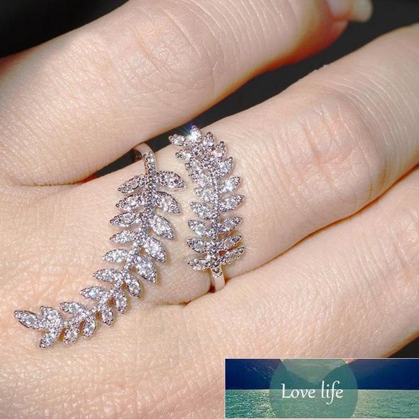 

wedding rings fashion leaf opening ring for women party delicate finger cubic zirconia adjustable jewelry factory price expert design qualit, Silver