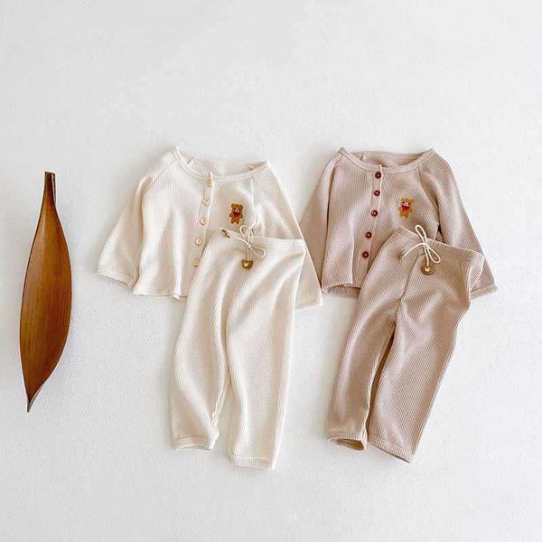 

milancel 2021 autumn baby clothes bear cardigan and pants 2pcs casual boy sets long baby girls suit y0918, White