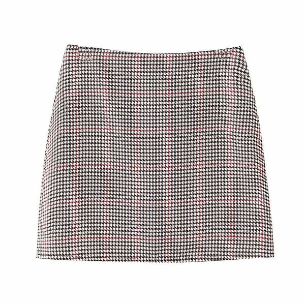 

skirts women elegant tweed plaid mini skirt houndstooth checkered button decorate back zipper female retro casual, Black