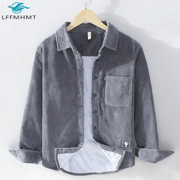 

winter fashion long sleeve lapel cotton corduroy shirt japan style premium quality thick warm business casual button up male men's, White;black