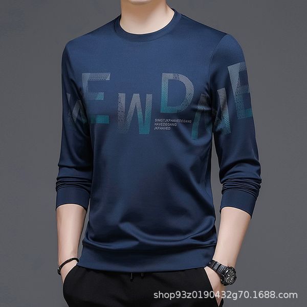 

men's t shirts fashion trend 2021 autumn round neck long sleeve t-shirt casual loose print trendy wear, White;black