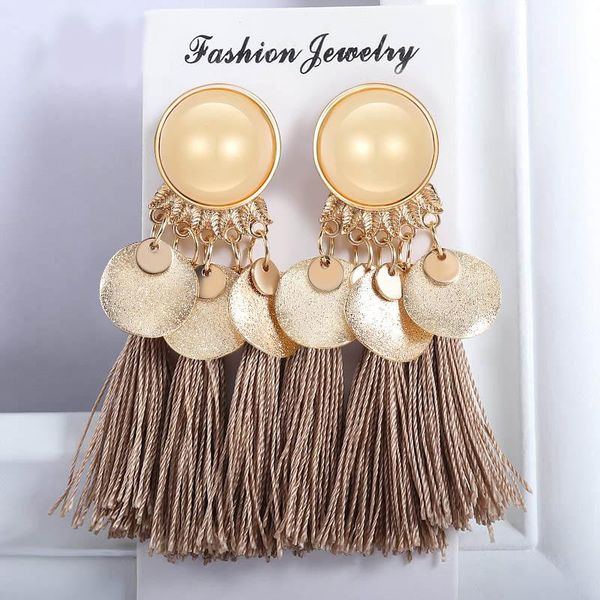 

dangle & chandelier statement bohemian tassel drop earrings for women 2021 fashion vintage ethnic cotton silk fabric fringe earring wedding, Silver