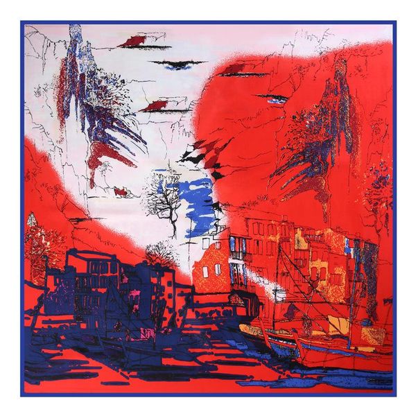 

scarves 100*100cm silk scarf 49 styles ins women foulard square hijab ladies shawl wrap female, Blue;gray