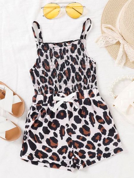 

baby leopard print tie front shirred cami romper she, Blue