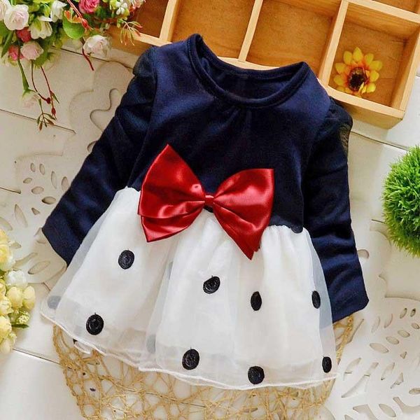 

girl's dresses 2021 autumn long sleeved mesh dot polka bow baby party girls kids children cotton dresses, princess infants dress vestid, Red;yellow