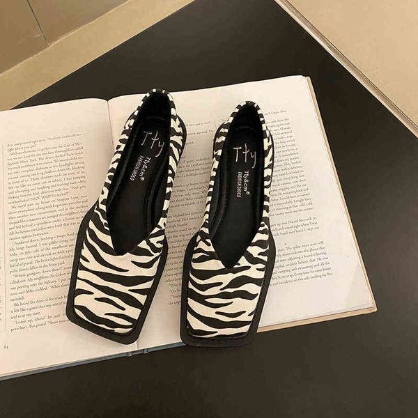 

dress shoes square toe shallow mouth ladies single solid color slip on leather spring fashion flat220303, Black