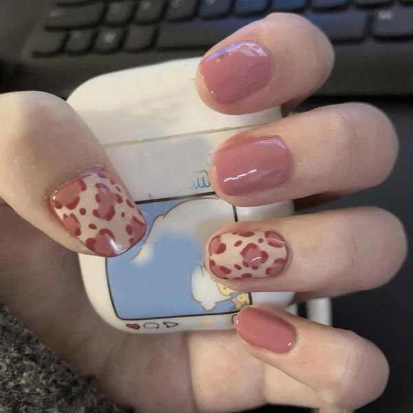 

false nails 24pcs leopard printed nail patch glue type removable short paragraph fashion manicure save time ne, Red;gold