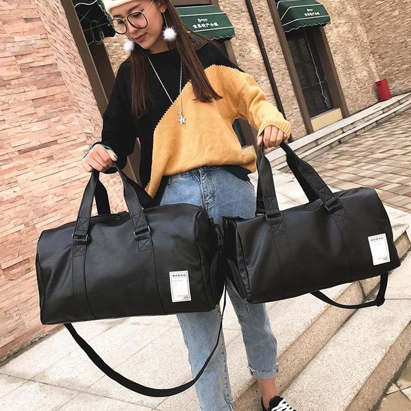 

duffel bags black high capacity pu women men's travel bag simple short distance hand outdoor storage duffle luggage