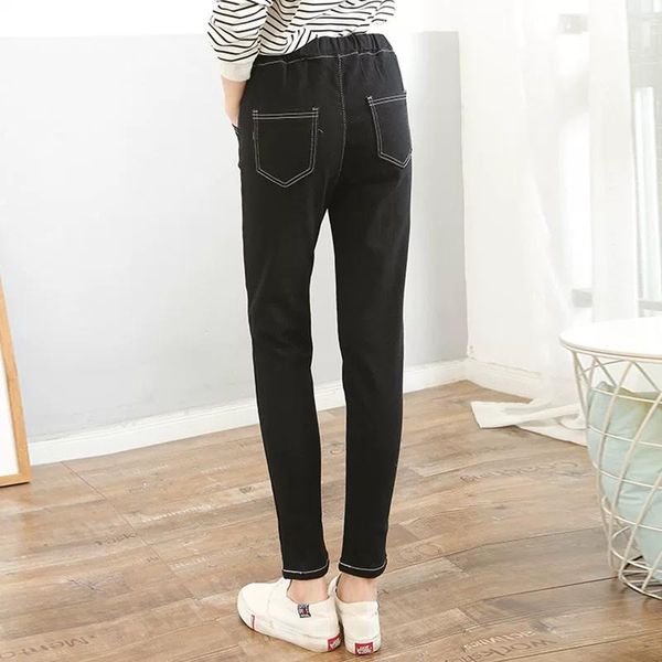 

women's jeans spring women pockets harem denim pants drawstring elastic high waist summer female trousers loose, Blue