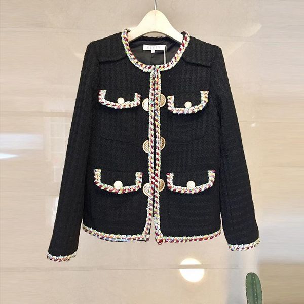 

women's jackets niwiy brand autumn handmade tweed black jacket chaquetas mujer primavera 2021 winter women coat casaco feminino k9065, Black;brown