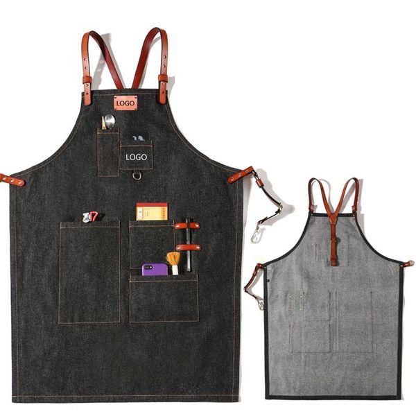 

aprons denimen apron, milk tea shop, floristry, restaurant, cafe, barber, bakery, work clothes custom logo