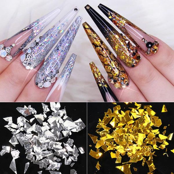 

nail glitter gold silver ultrathin laser sequins for nails colorful holographics flakes paillette tool art decorations diy design, Silver;gold