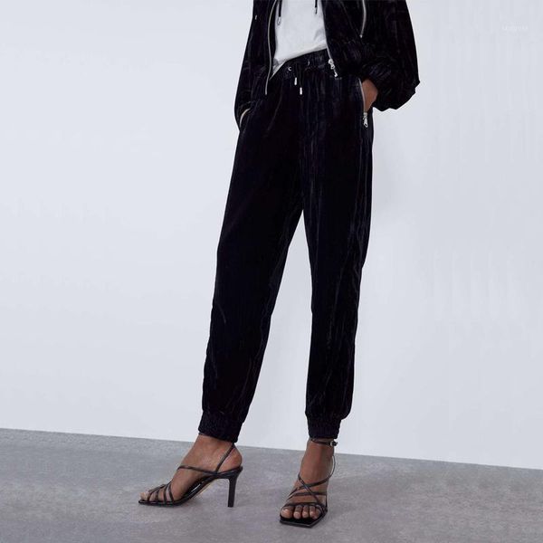 

women's pants & capris autumn casual solid color zipper decorative velvet, Black;white