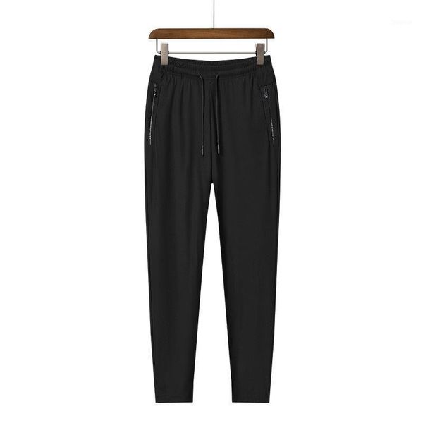 

men's pants 2021 ice silk casual summer large elastic sports fashion, Black