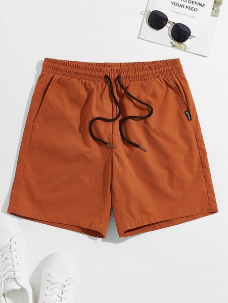 

men drawstring waist shorts 74nz#, Black